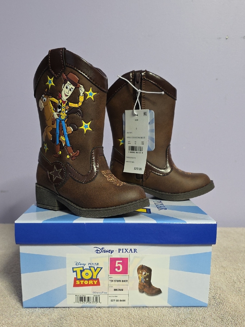 Disney Brown Kids Cowboy Boots with Woody Graphic